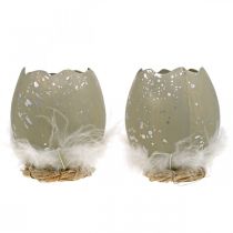 Article Oeuf à décorer, Pâques, demi-oeuf déco, déco printanière Ø8cm H10cm gris, argent 4pcs