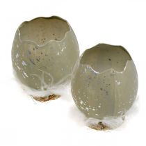 Article Oeuf à décorer, Pâques, demi-oeuf déco, déco printanière Ø8cm H10cm gris, argent 4pcs
