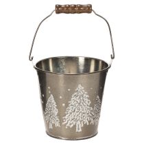 Article Seau décoratif avec sapins et poignée en bois, 13 cm