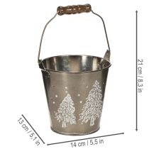Article Seau décoratif avec sapins et poignée en bois, 13 cm