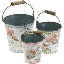 Seau métal look vintage, décoration printanière, seau végétal, décoration métal H15 / 11 / 9.5cm lot de 3