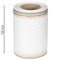 Article Ruban moiré élégant pour couronne, 125 mm, blanc avec bordure dorée - Ruban décoratif de haute qualité pour l'art floral et les célébrations