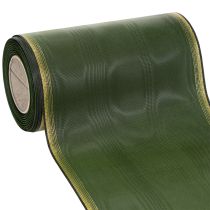 Article Ruban élégant en moire, 175 mm, vert foncé avec bordure perlée et tissage taffetas pour les occasions festives