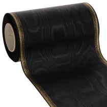 Article Ruban moiré élégant pour couronne, 175 mm, noir avec bordure nacrée et tissage taffetas, ruban décoratif pour compositions florales funéraires, ruban pour nœud, 25 m