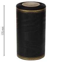 Article Ruban moiré élégant pour couronne, 175 mm, noir avec bordure nacrée et tissage taffetas, ruban décoratif pour compositions florales funéraires, ruban pour nœud, 25 m
