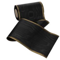 Article Ruban moiré élégant pour couronne, 175 mm, noir avec bordure nacrée et tissage taffetas, ruban décoratif pour compositions florales funéraires, ruban pour nœud, 25 m