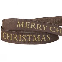 Article Ruban de Noël élégant marron foncé avec inscription dorée &quot;Joyeux Noël&quot;, largeur 25 mm, longueur 15 m