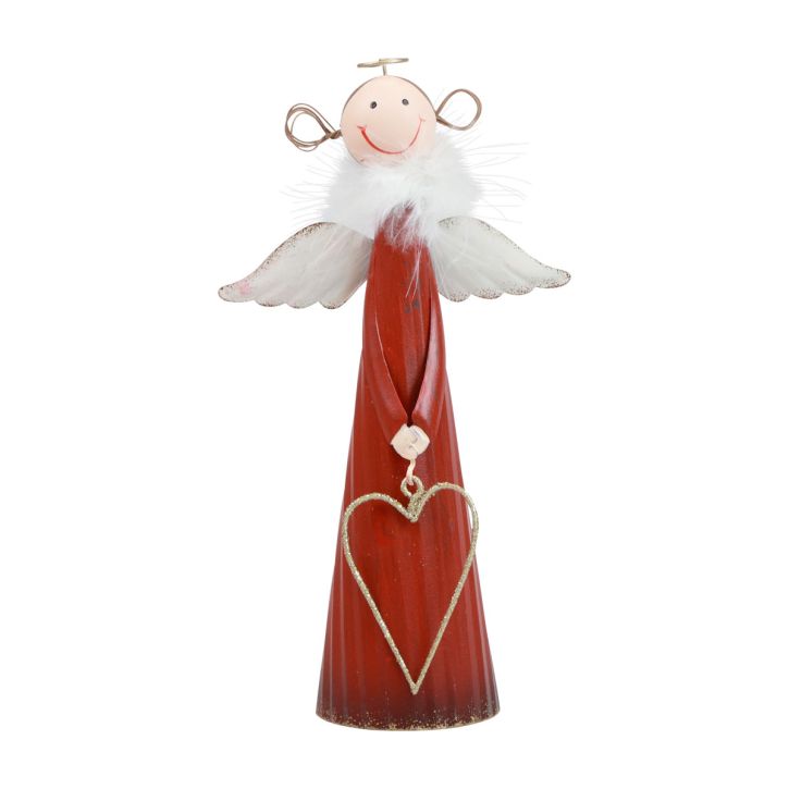 Décoration de table décorative en métal ange, figurine de Noël rouge 10,5×4,5×20cm