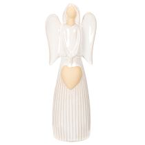 Article Figurine d'ange ornée d'un cœur, couleur blanc crème, 23 cm