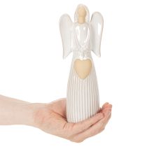 Article Figurine d'ange ornée d'un cœur, couleur blanc crème, 23 cm