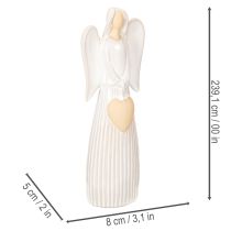 Article Figurine d'ange ornée d'un cœur, couleur blanc crème, 23 cm