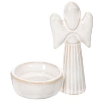 Article Bol décoratif en forme d'ange avec petite figurine et porte-bougie chauffe-plat rond, 10 cm, lot de 3