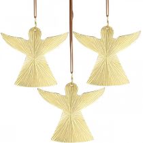 Article Ange décoratif, pendentif en métal, décoration de Noël doré 9 × 10cm 3pcs