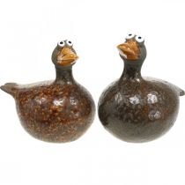 Déco canard figurine en céramique décoration printanière 12,5cm marron 2pcs