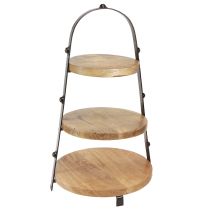 Article Décoration 3 étages en bois noir naturel Ø30cm H52cm