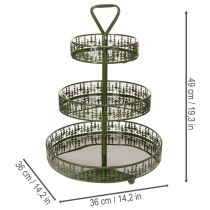 Article Présentoir à étages en métal vert, trois niveaux, décor sapin, rond, 49 cm