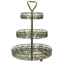 Article Présentoir à étages en métal vert, trois niveaux, décor sapin, rond, 49 cm