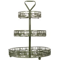 Article Présentoir à étages en métal vert, trois niveaux, décor sapin, rond, 49 cm
