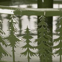Article Présentoir à étages en métal vert, trois niveaux, décor sapin, rond, 49 cm