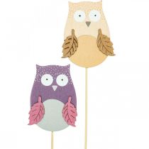 Article Bouchon fleur déco hibou bois violet, marron 8cm 12pcs