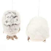 Article Décorations hibou, figurines de hibou à suspendre, blanc et gris, 6 cm, lot de 2