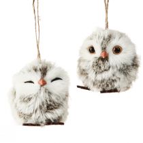 Article Décoration chouette poussins chouettes à suspendre blanc marron 6cm 4 pcs