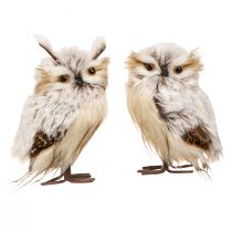 Figurines de chouettes décoration paire de chouettes en marron crème 15cm 2 pcs