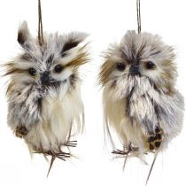 Décoration hibou figurines de hibou petites, décoration animaux de la forêt 11cm blanc-marron 2pcs