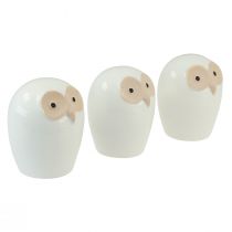 Chouette figurines décoratives céramique décoration animaux de la forêt blanc 11,5cm 3pcs