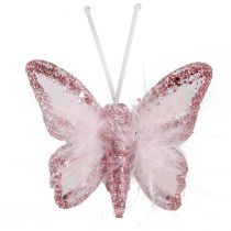Article Clip décoration papillon plume rose blanc 5x4,5cm 4 pcs