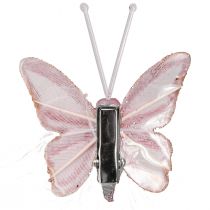 Article Clip décoration papillon plume rose blanc 5x4,5cm 4 pcs