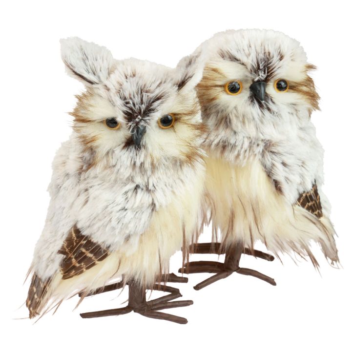 Article Décoration chouette figurines de chouettes, décoration animaux de la forêt 21/22cm blanc-marron lot de 2