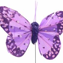 Papillon plume sur fil rose, violet 7cm 24pcs