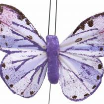 Fil de métal papillon plume rose, violet 7cm 12 p
