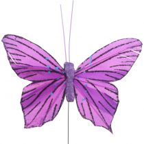 Papillons en plumes mauves 8,5 cm 12 p.
