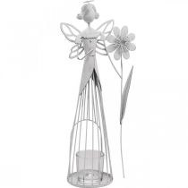 Décoration printanière, fée des fleurs en lanterne, décoration de table en métal, lutin avec fleur blanche H32,5cm