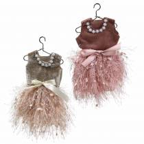 Article Déco de Noël robe de lutin sur cintre rose, marron/crème 16cm 4 pièces assorties