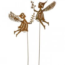 Fée printanière sur pique, bouchon décoratif, elfe fleur en métal patiné L33cm 4 pièces