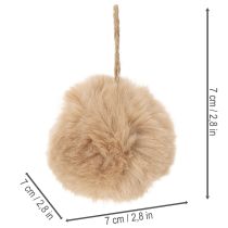 Article Pompon décoratif à suspendre, boule de fourrure duveteuse, 7 cm, lot de 6