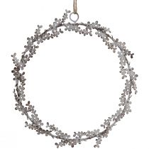 Article Décoration de fenêtre couronne de porte couronne de fleurs métal blanc Ø16,5cm