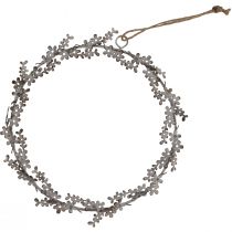 Article Décoration de fenêtre, couronne de porte, couronne de fleurs style shabby chic, métal, blanc, Ø16,5 cm