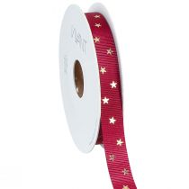 Article Ruban décoratif festif rouge foncé avec étoiles dorées, largeur 15 mm, longueur 20 m