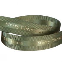Article Ruban de Noël festif vert foncé avec inscription dorée &quot;Joyeux Noël&quot;, largeur 25 mm, longueur 20 m