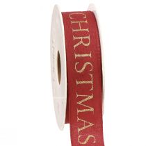 Article Ruban de Noël festif rouge avec inscription dorée &quot;Joyeux Noël&quot;, largeur 25 mm, longueur 15 m