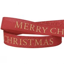Article Ruban de Noël festif rouge avec inscription dorée &quot;Joyeux Noël&quot;, largeur 25 mm, longueur 15 m