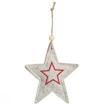 Article Sachet de 6 étoiles en feutrine beige et rouge 13 cm avec cordelette décorative