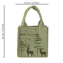 Article Sac en feutre Joyeux Noël petit avec anses Vert 15×10cm