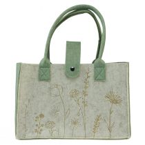 Sac en feutre avec anse à fleurs vert crème 30x18x37cm