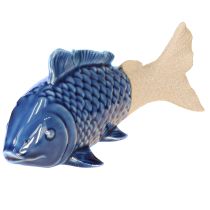 Article Décoration de poisson en céramique bleu marine beige 20×8×8,5 cm 2 pcs
