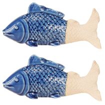 Article Décoration de poisson en céramique bleu marine beige 20×8×8,5 cm 2 pcs